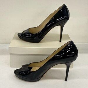 Jimmy Choo Luna Black Patent Peep Toe Pumps Heels EU 41 w/ coa